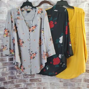 Lot of 3 Torrid Shirts Womens 00 Multicolor Tunic Tops Bohemian Travel